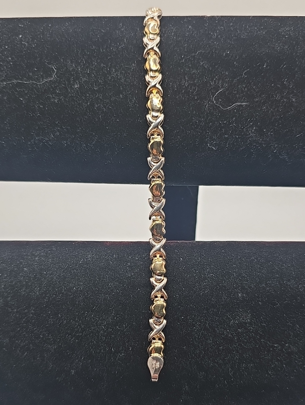 Two-Tone Gold and Silver Women's Link Bracelet Hugs And Kisses. Italy 925